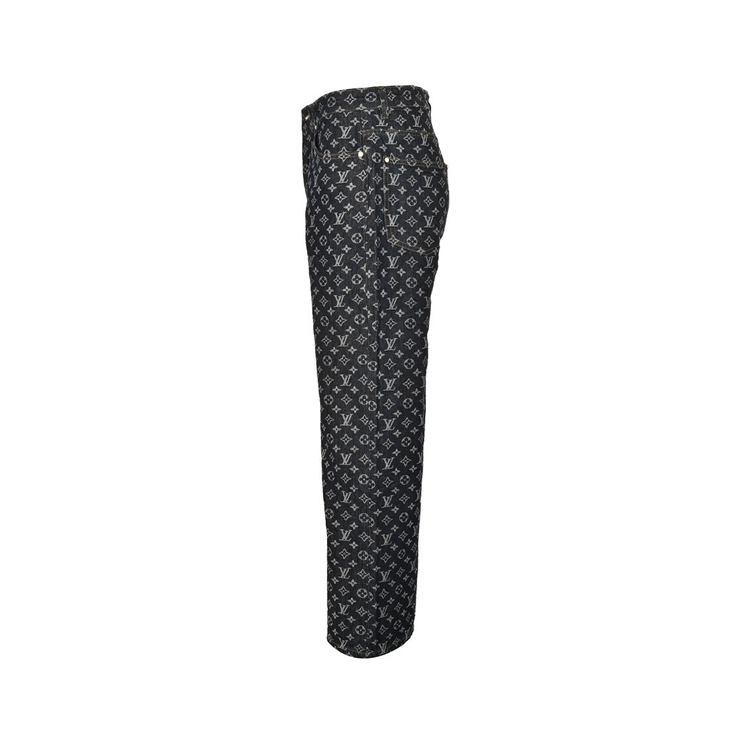 Jean coupe droite 24Fw en jacquard imprimé intégral et résistant, avec boutons nacrés