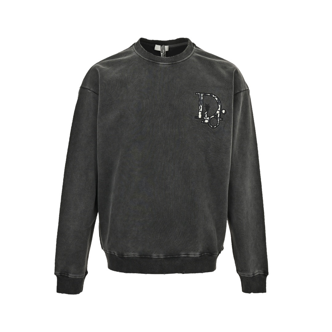 Sweat-shirt ras du cou délavé avec logo brodé