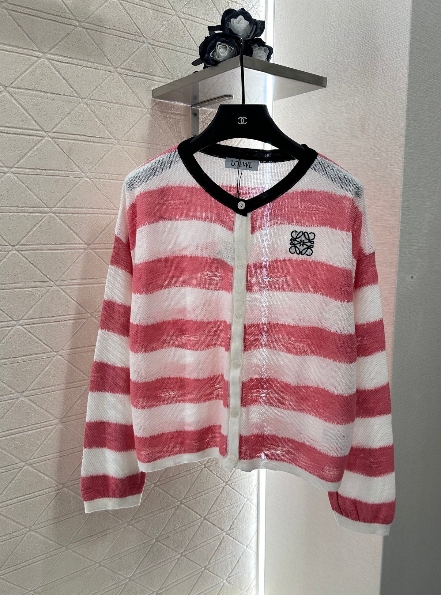 cardigan rayé en tricot à manches longues