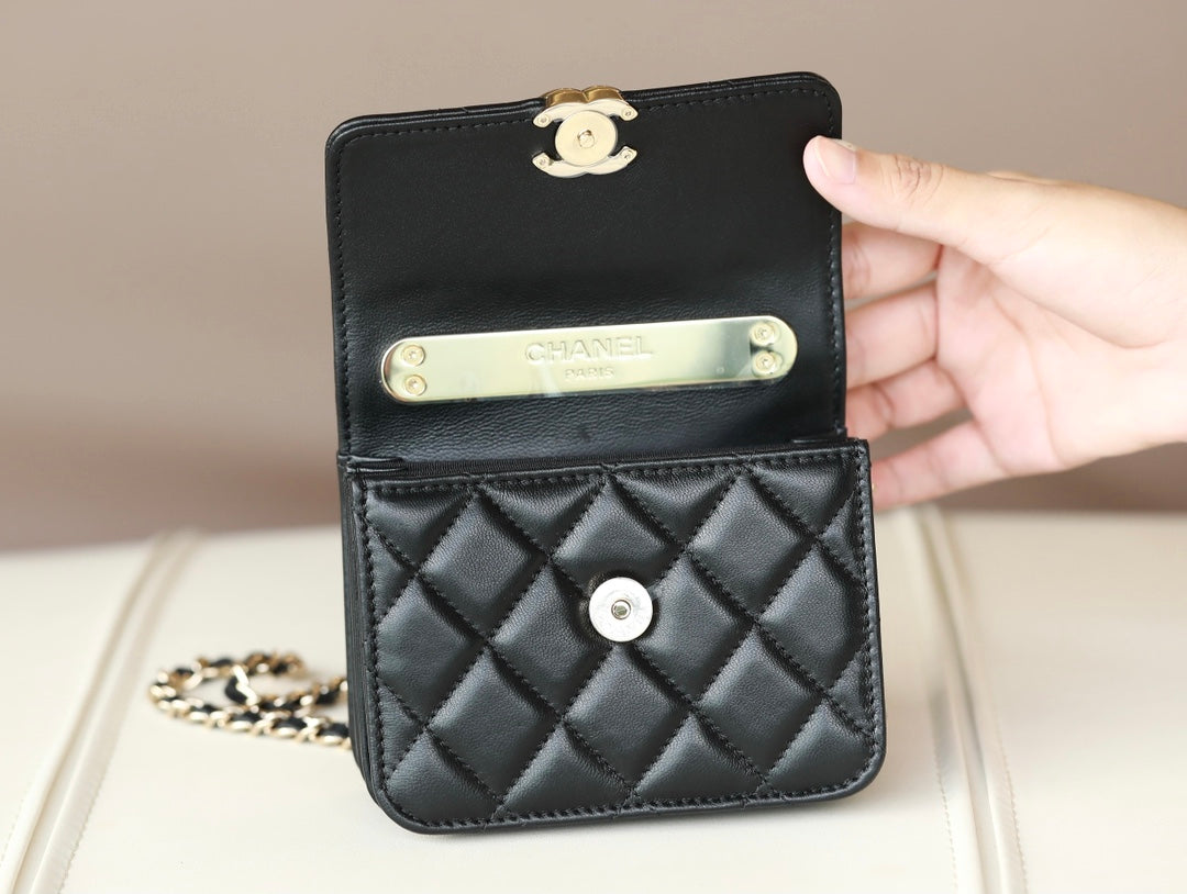 Petit porte-cartes à poignée noire, mini sac à chaîne avec poignée