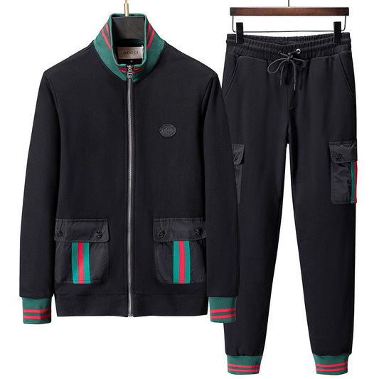 Schwarz-weißer Sweatshirtanzug im Herbst- und Winterstil 
