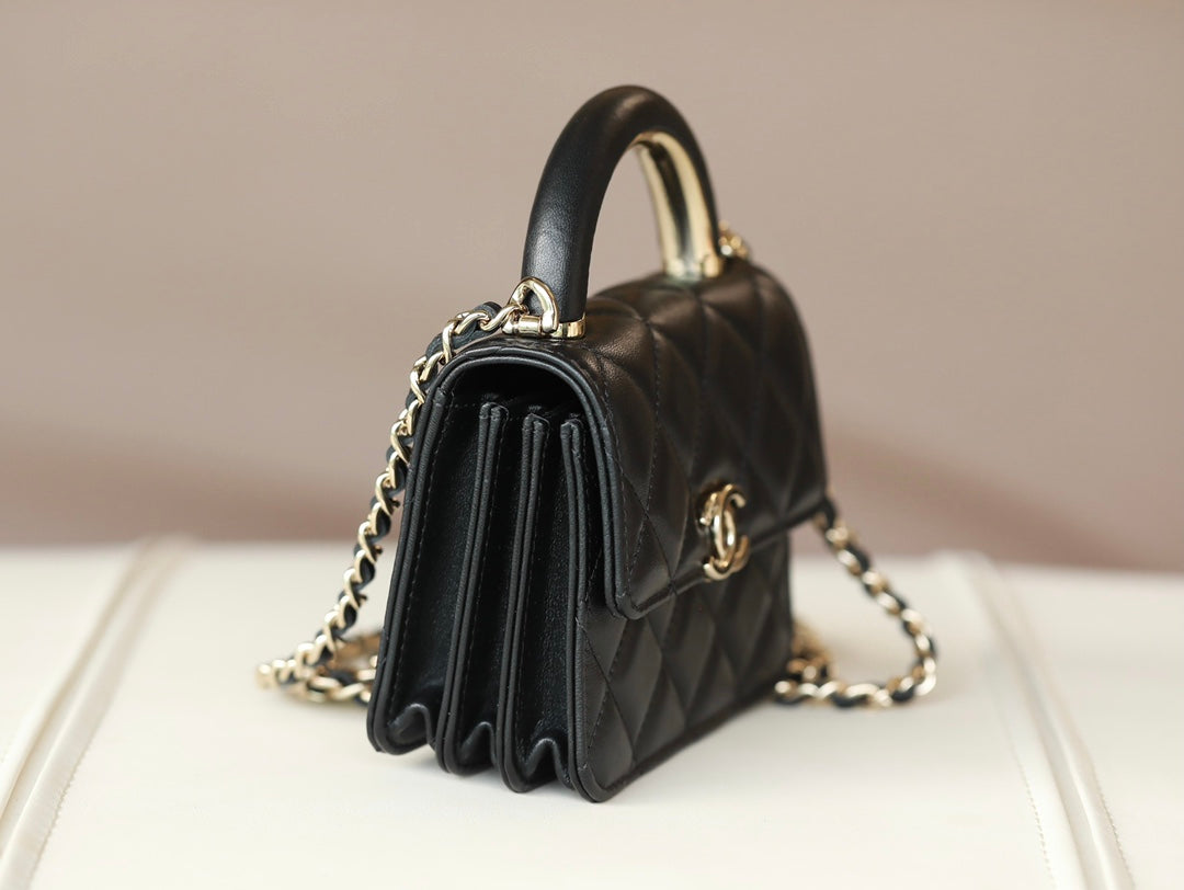 Petit porte-cartes à poignée noire, mini sac à chaîne avec poignée