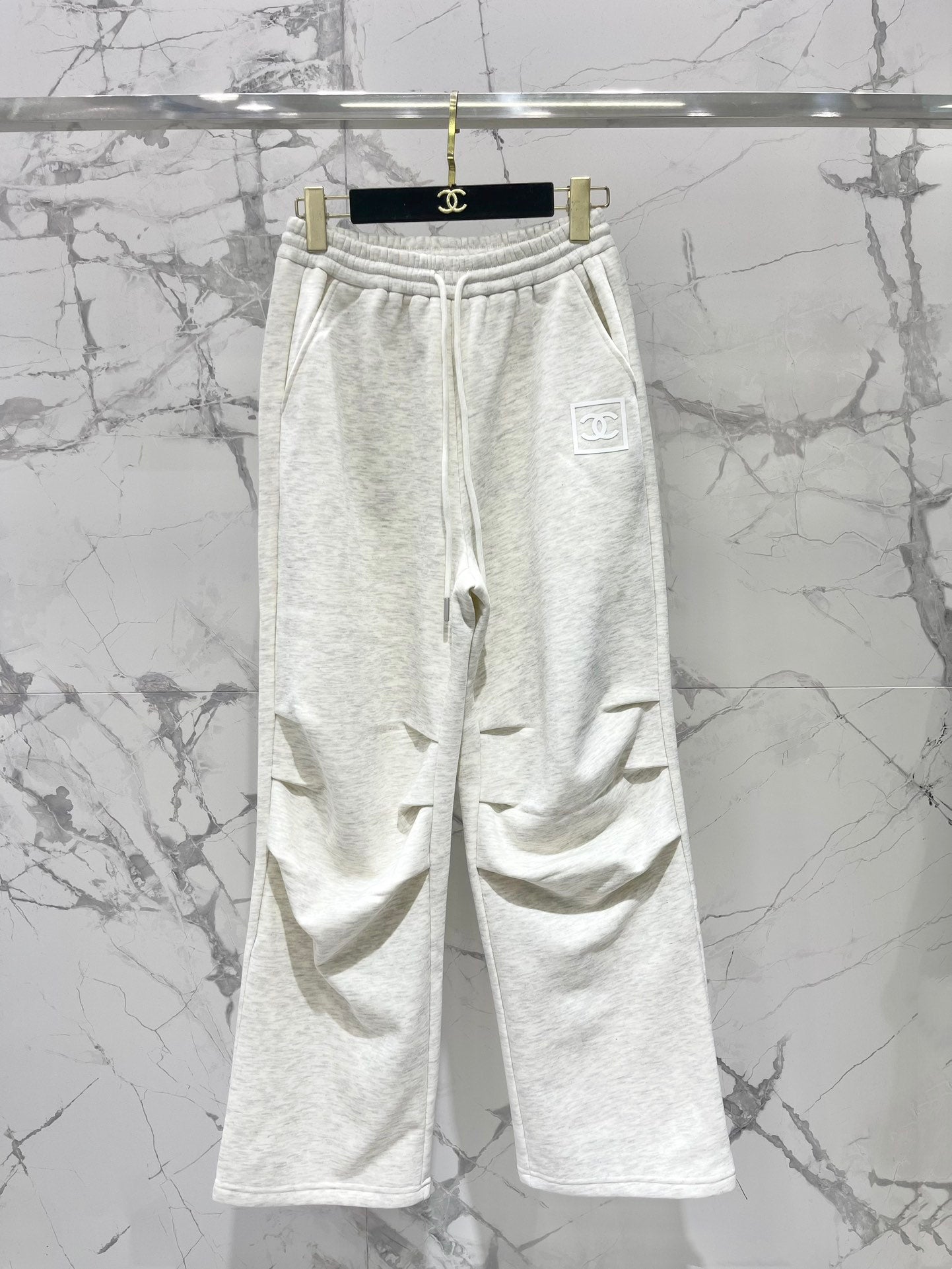 Pantalon de survêtement en peluche à taille serrée et jambe droite