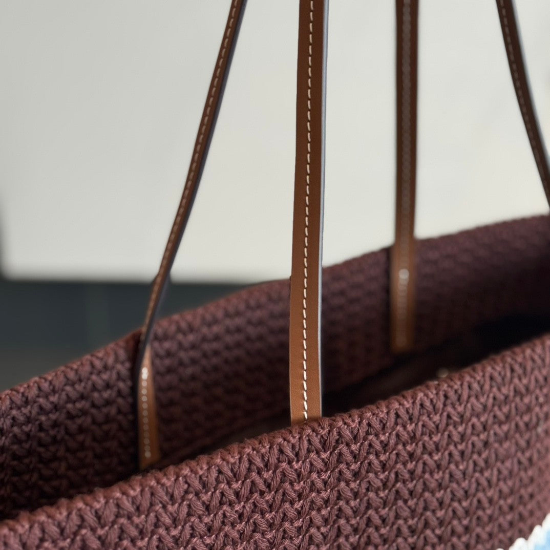 Striped Woven Straw Tote
