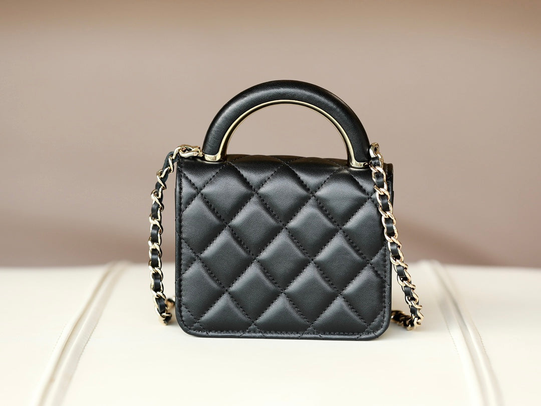 Petit porte-cartes à poignée noire, mini sac à chaîne avec poignée