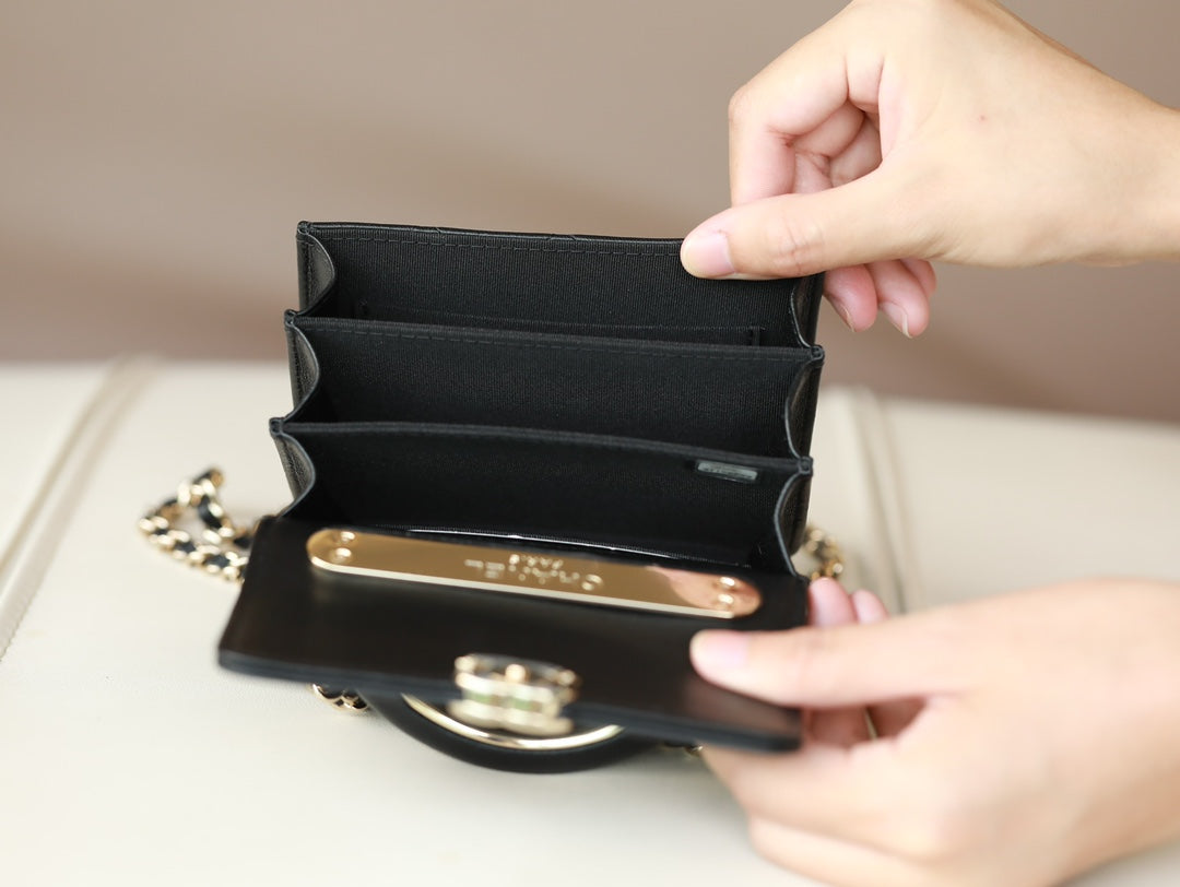Petit porte-cartes à poignée noire, mini sac à chaîne avec poignée