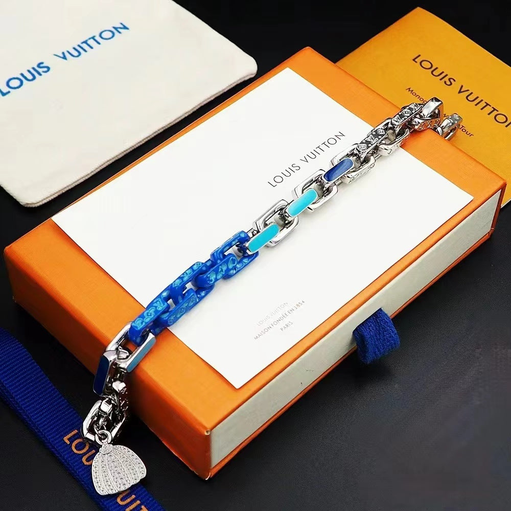 Blaues und silbernes Patchwork-Kürbisarmband 