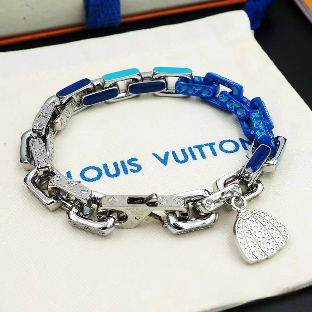 Blaues und silbernes Patchwork-Kürbisarmband 