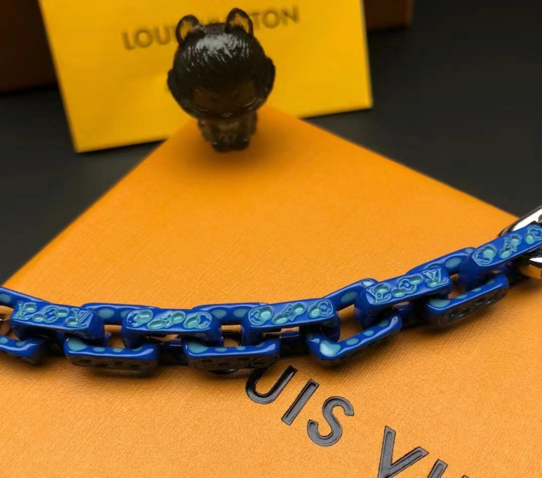 Blaues und silbernes Patchwork-Kürbisarmband 