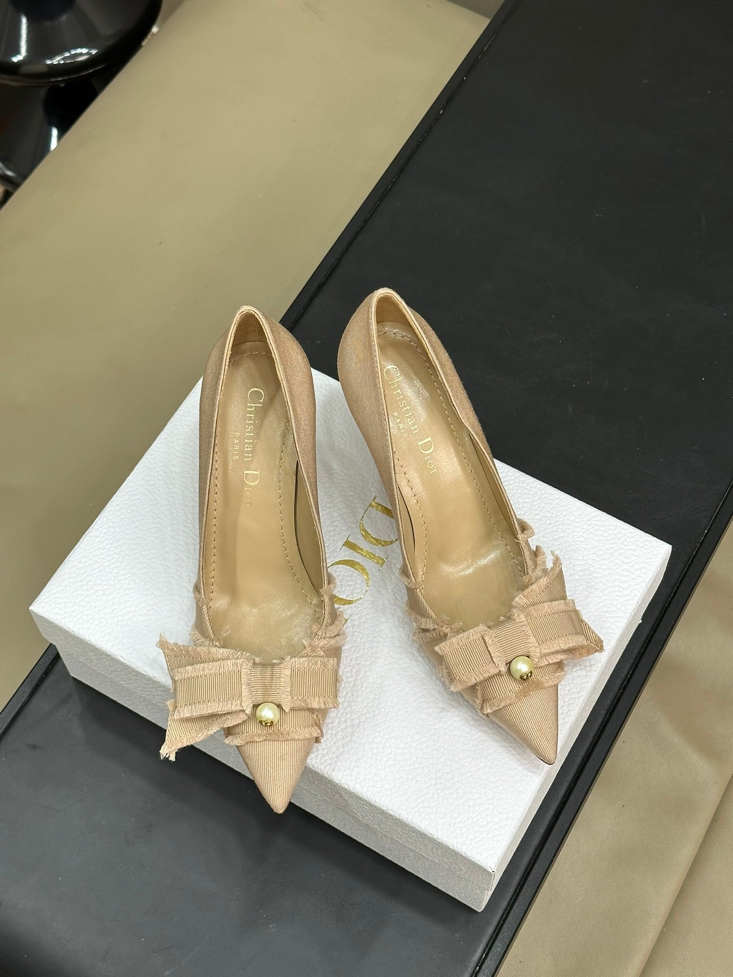 24ss nouvelle arrivée～ cd home bow 🎀 petites chaussures à talon chat perle