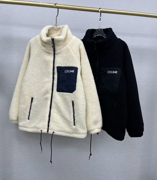 Veste matelassée en laine d'agneau noire avec poche