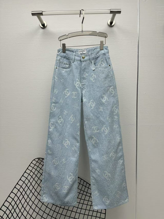 Jean droit 25ss à imprimé jacquard sur toute la surface