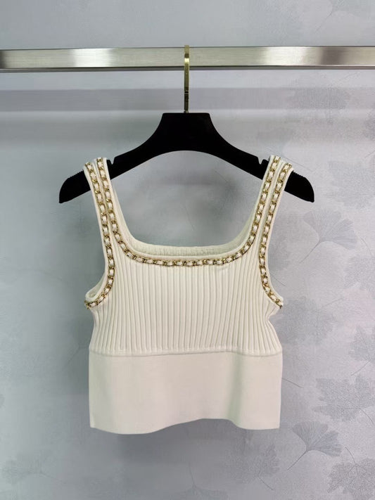 Gilet en maille chaîne délicate blanche