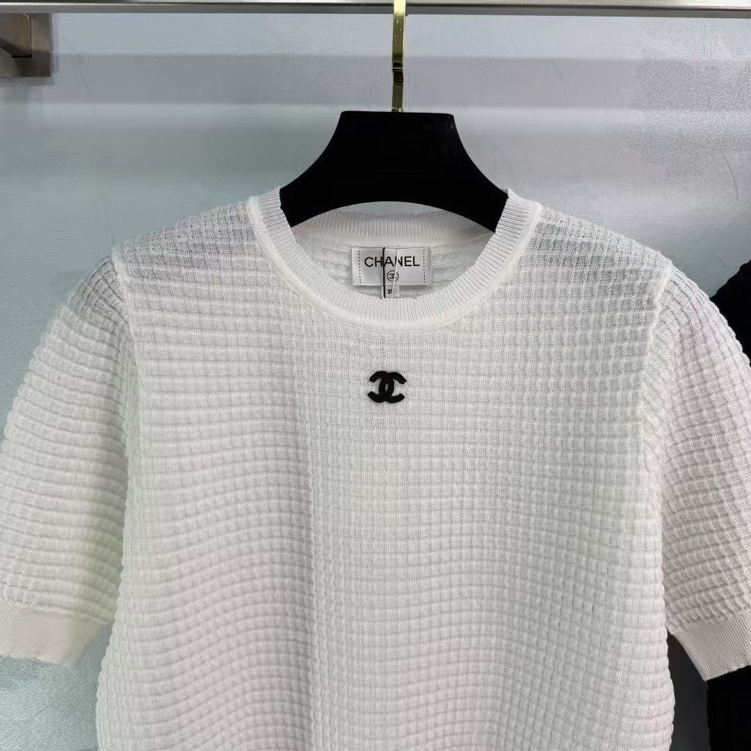 Nouveau pull tricoté à col rond et manches courtes pour le printemps et l'été