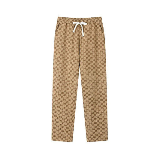 Freizeithose mit Tiger-Stickerei auf Leinwand