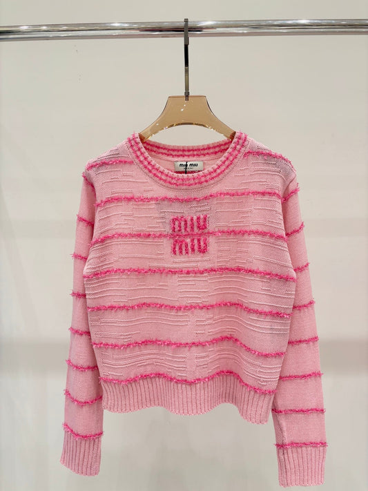 Dreidimensionaler Jacquard, einfach gestreift, kontrastierend, lässig, gestrickt, lange Ärmel