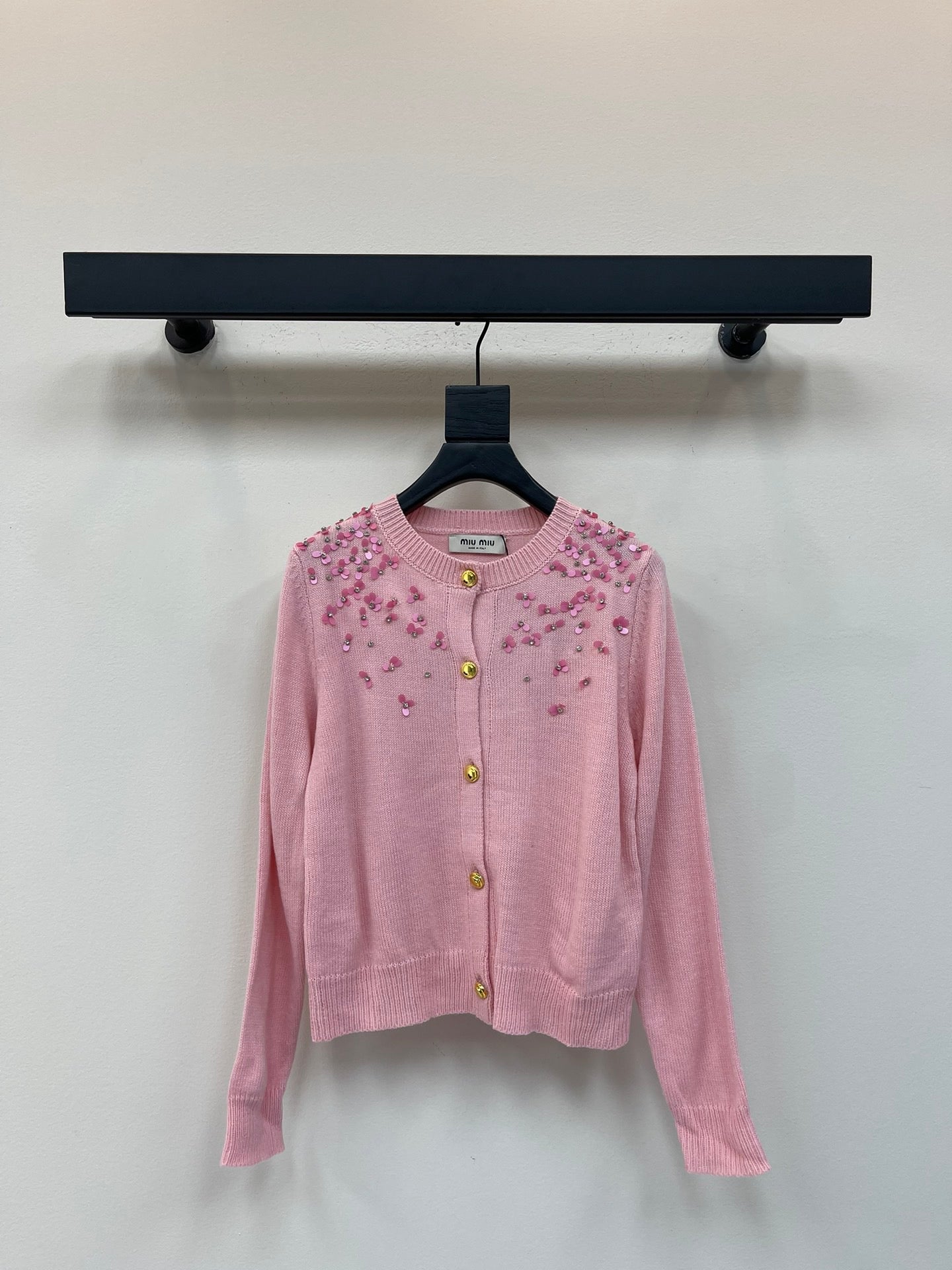 Sequined round neck long-sleeved knitted cardigan