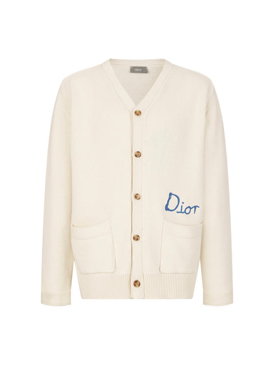 Embroidered cotton-blend button-down cardigan