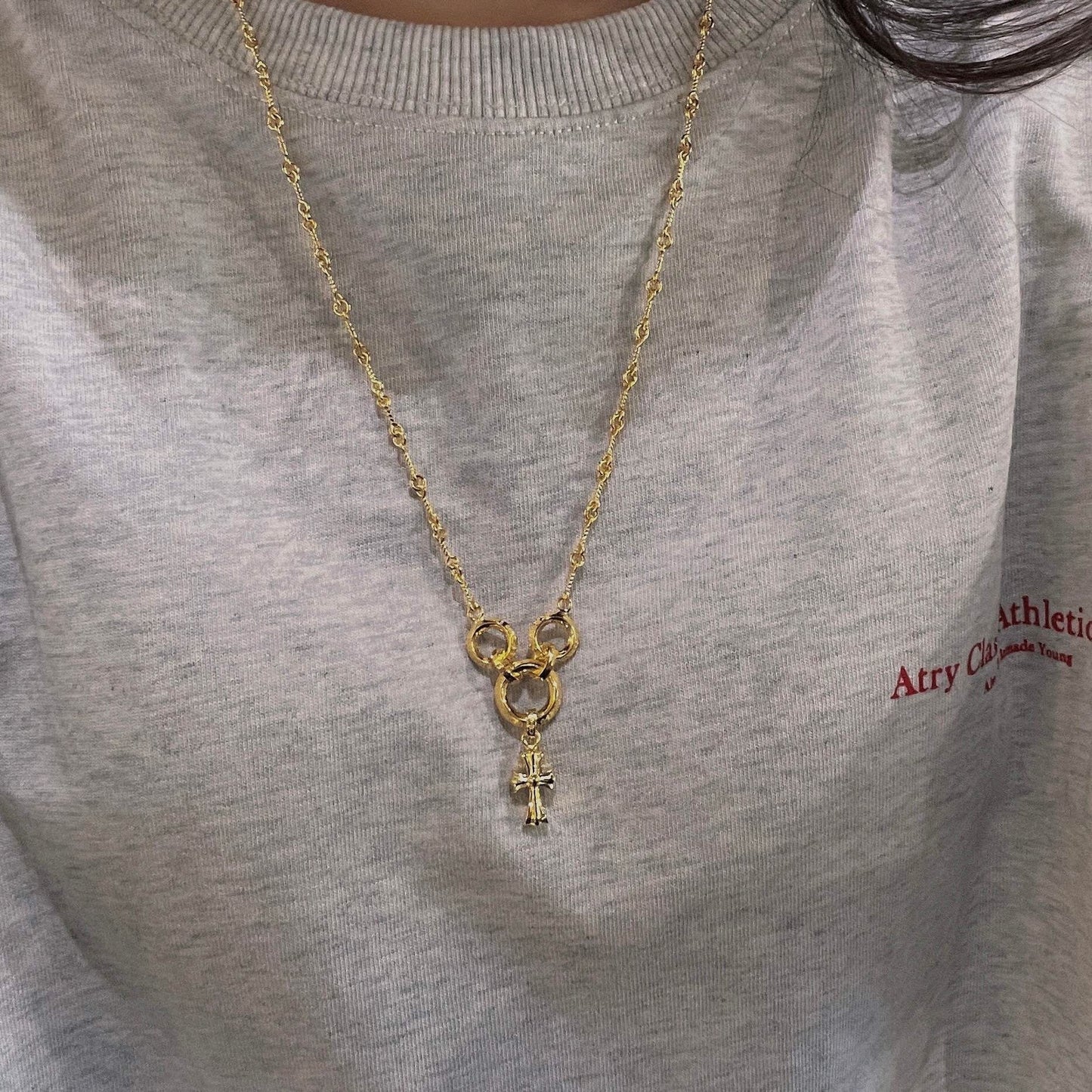 🔥🔥🔥24FW NEUE CHHES-Halskette mit drei Ringen und kleinem Kreuz