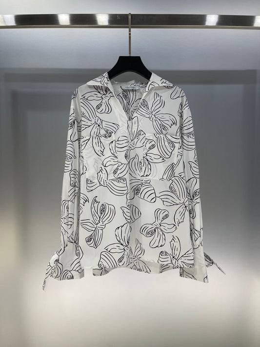 Chemise à manches longues et col en V avec imprimé nœud