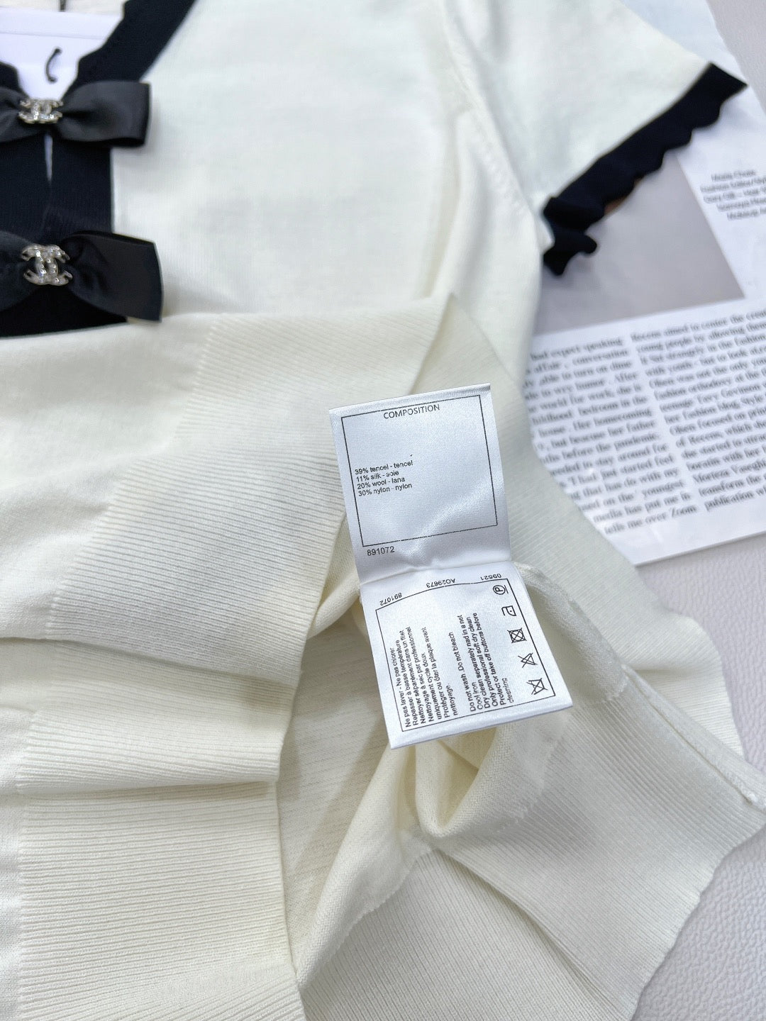 Contrast bow knit short sleeves