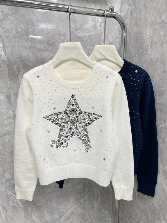 25 neue heiße diamant starry sky fünfzackigen stern schwere stickerei langen ärmeln