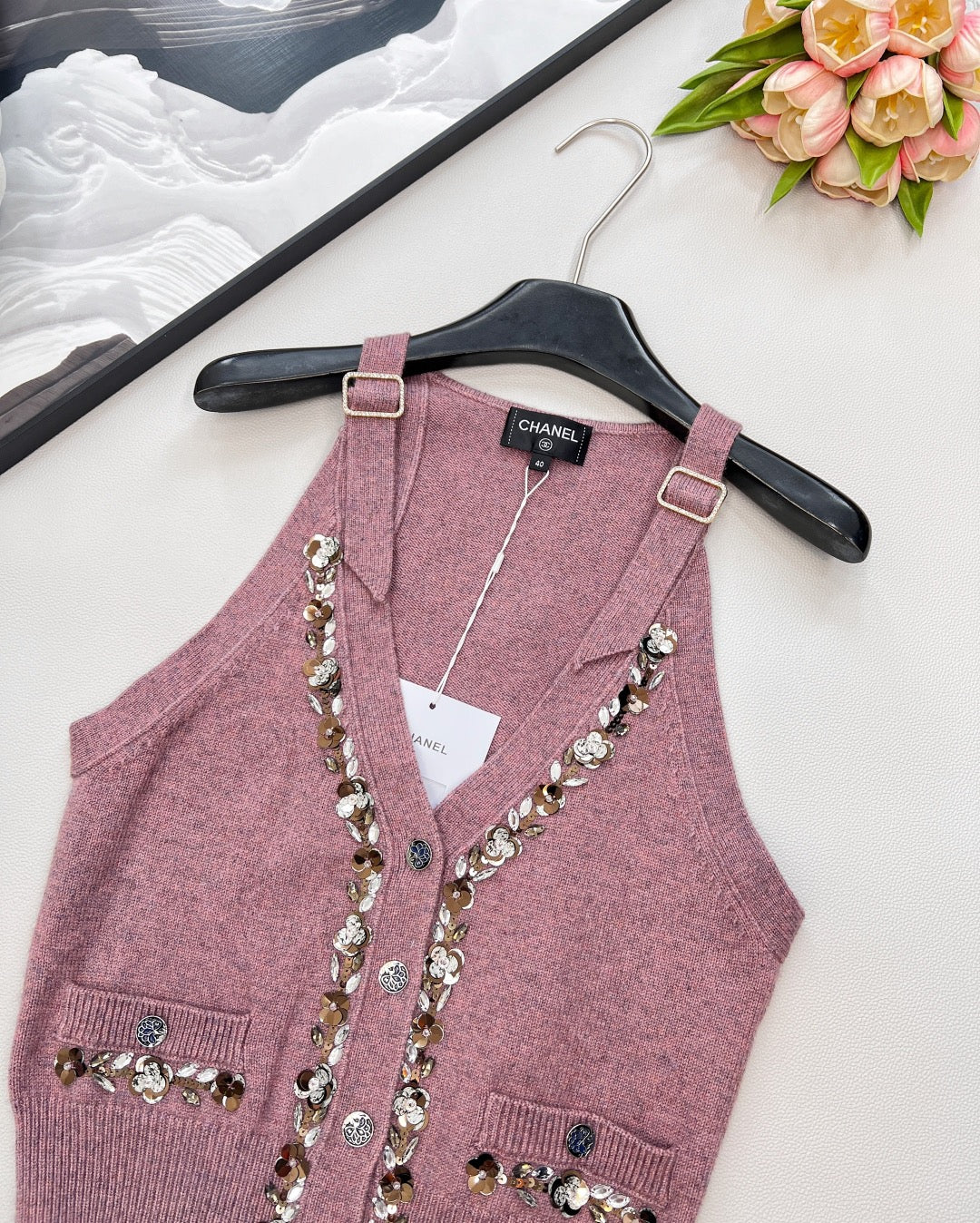 25SS new beaded knitted vest