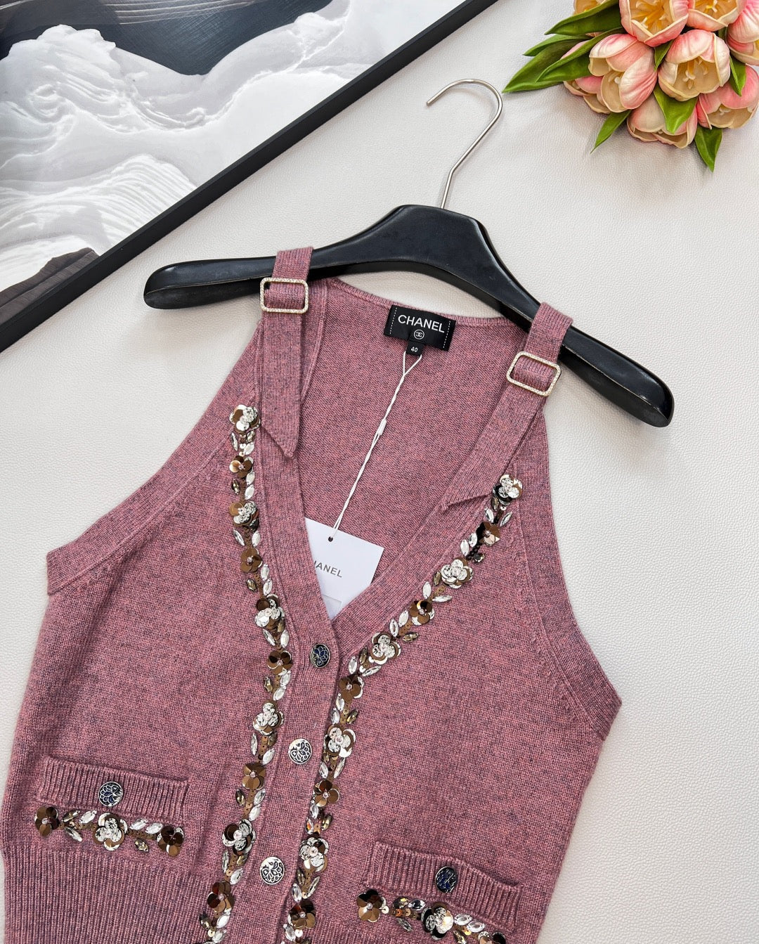 25SS new beaded knitted vest