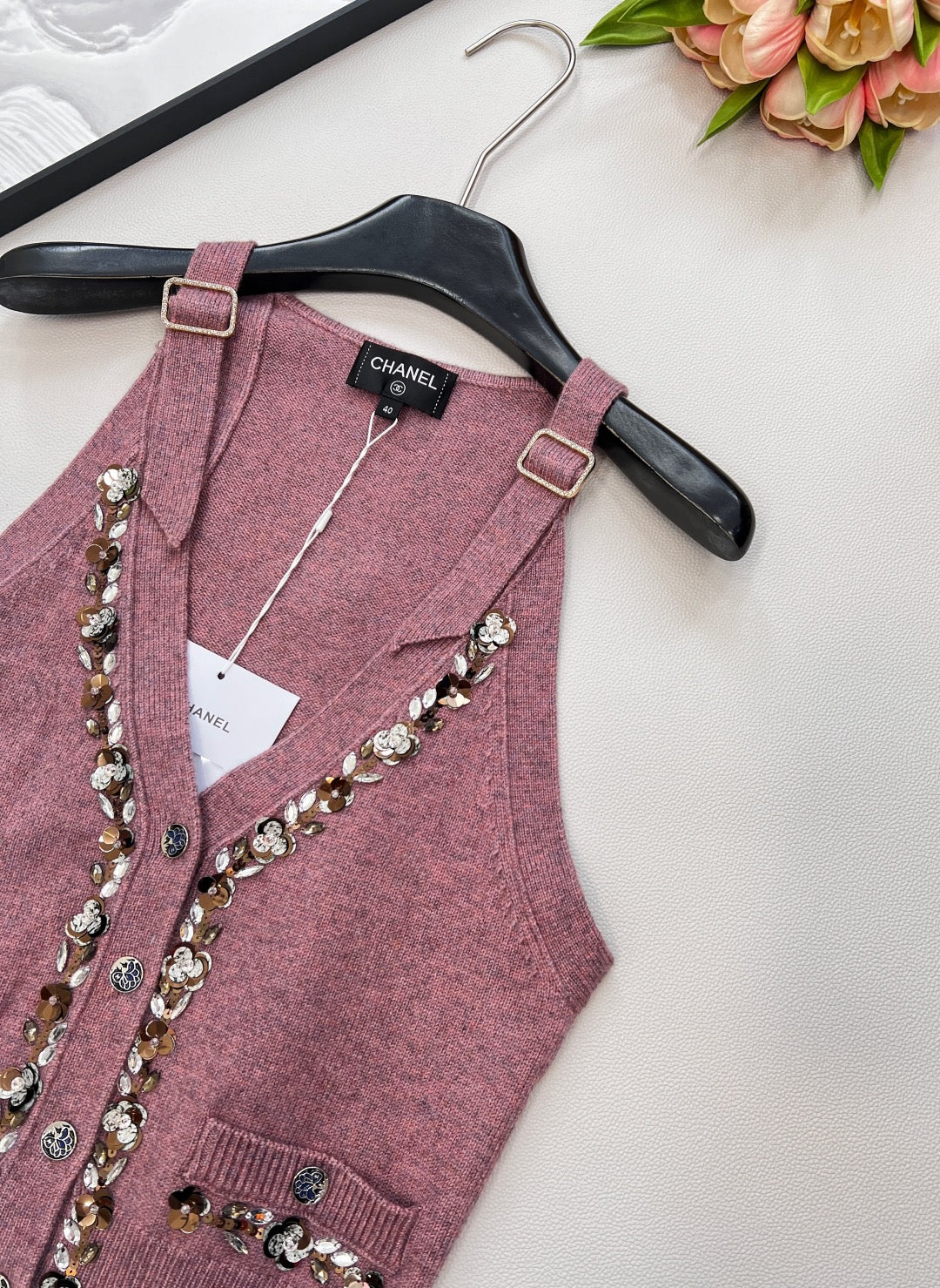 25SS new beaded knitted vest