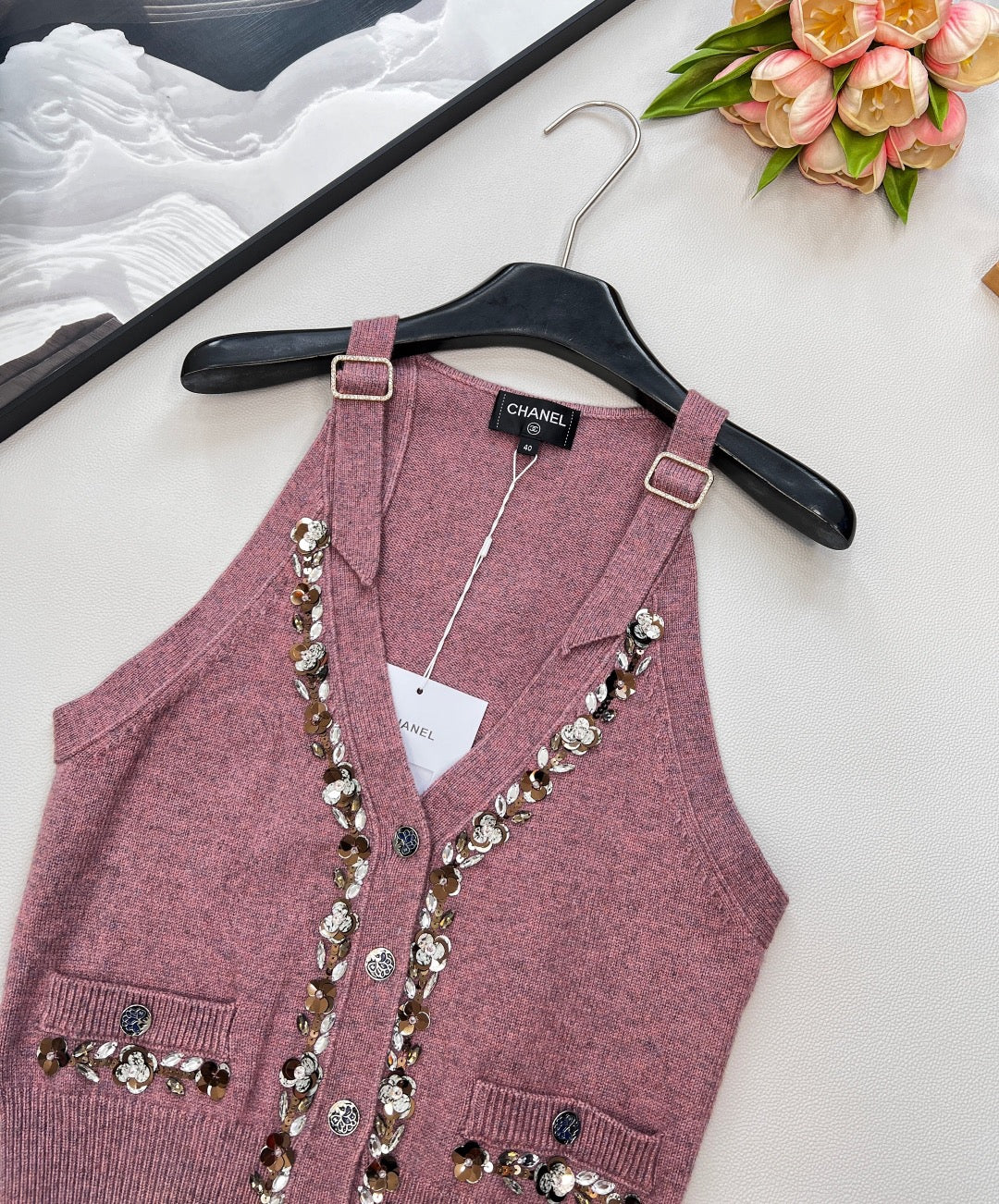 25SS new beaded knitted vest