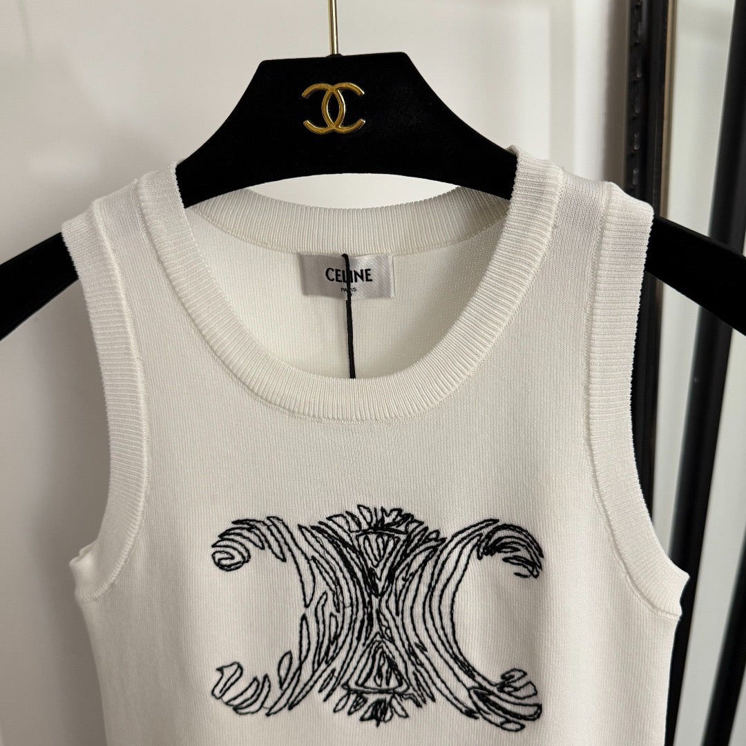 Sketch embroidered slim-fit knit vest