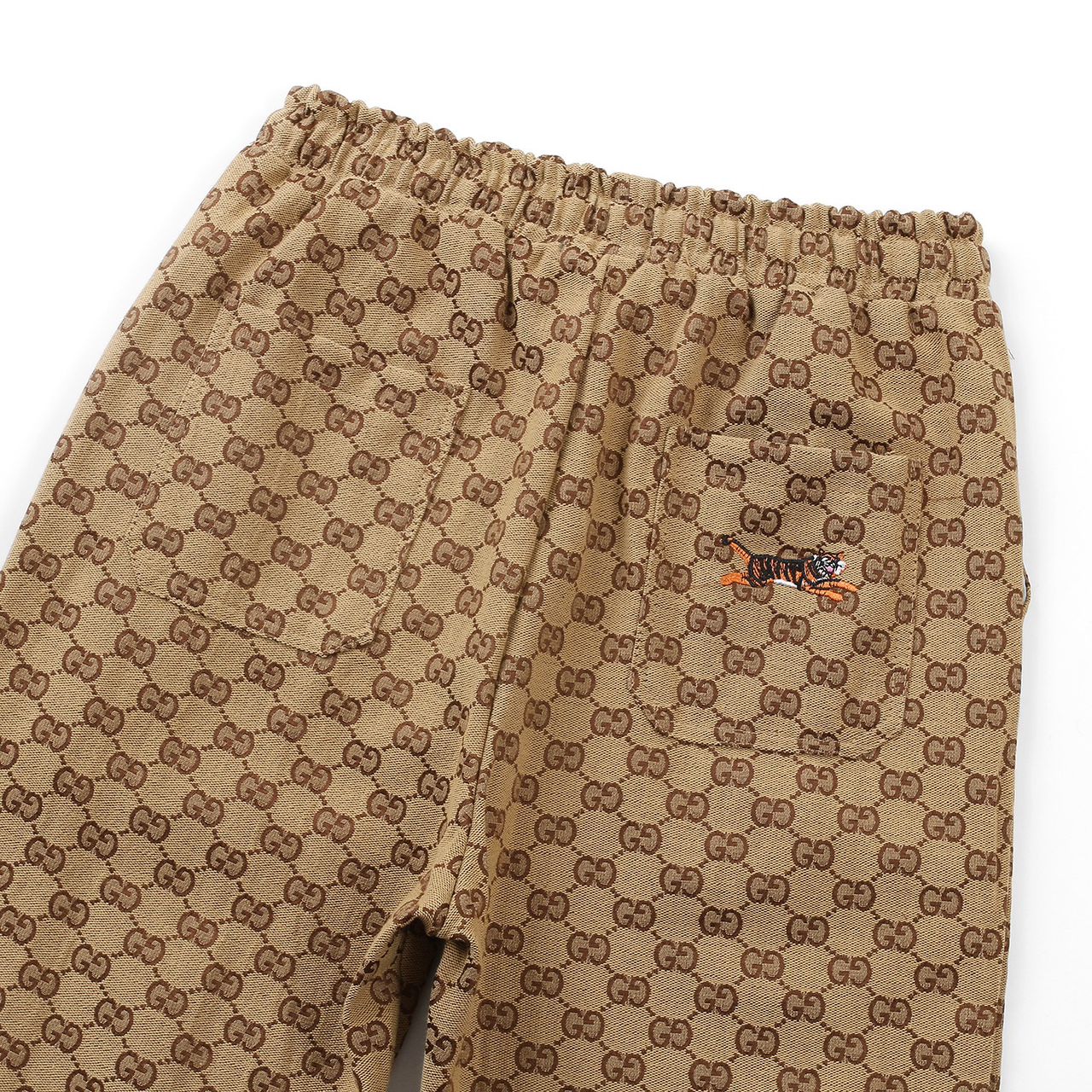 Freizeithose mit Tiger-Stickerei auf Leinwand
